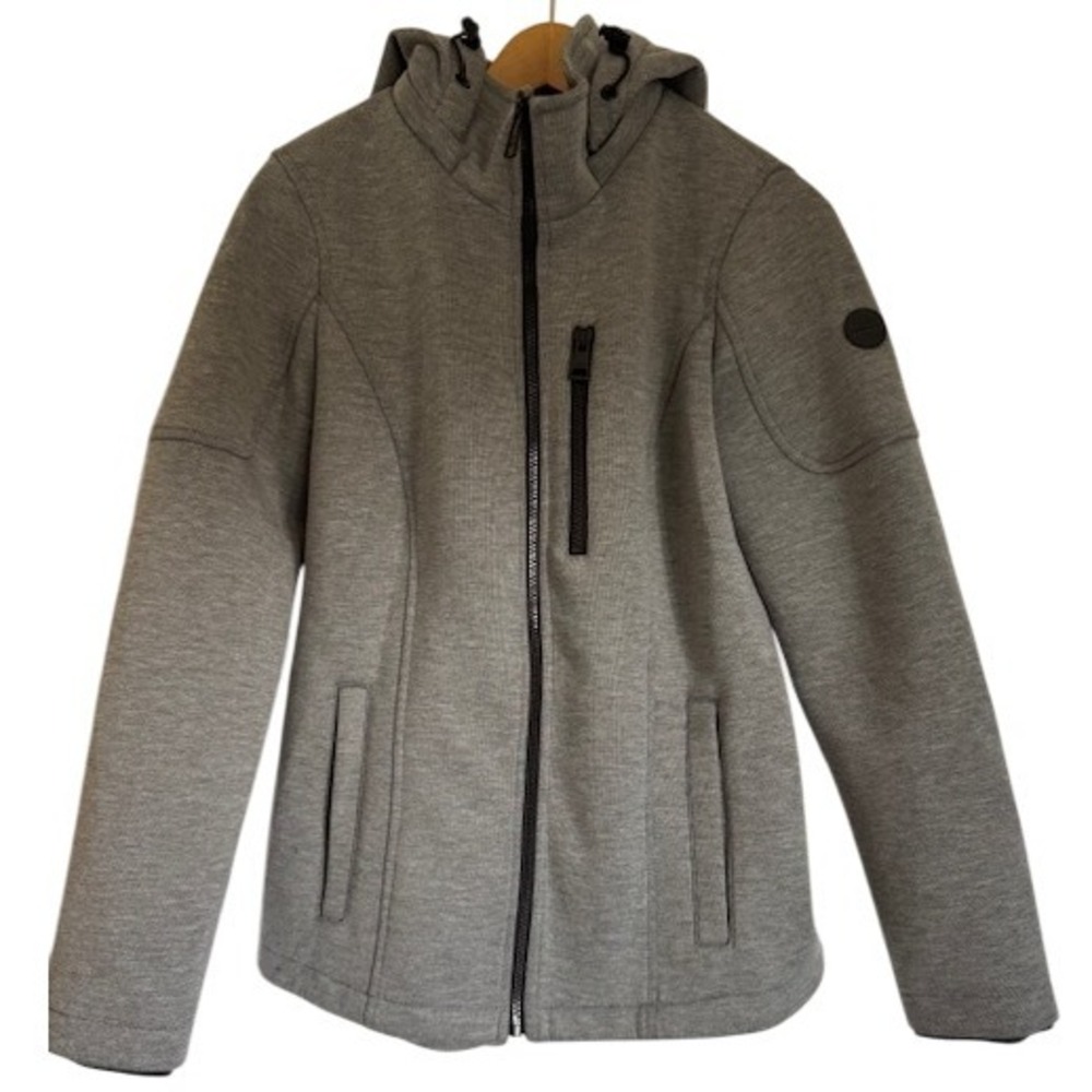 Andrew Marc Women's Full Zip Hooded Knit Scuba Jacket Gray‎ Size Medium